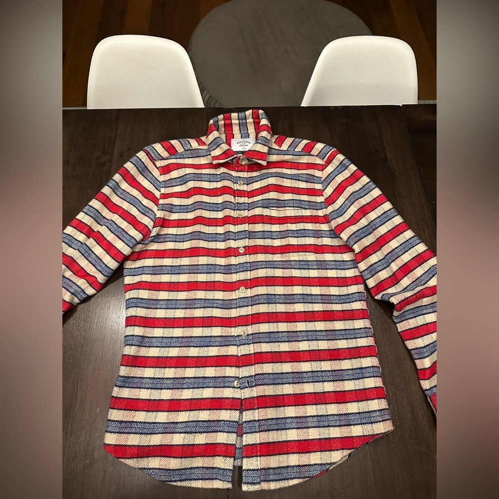 Portuguese Flannel Wisdom Striped Shirt, Red/White/Blue
